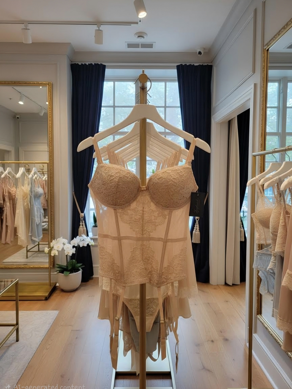 Frederick's of Hollywood Nude Lace Bustier with Sheer Panels